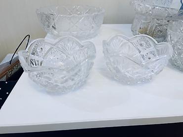 Konfet qabları: Kəsimli şüşə/kristal qab dəsti - 3 ədəd dekorativ şüşə/kristal qab - — 21
