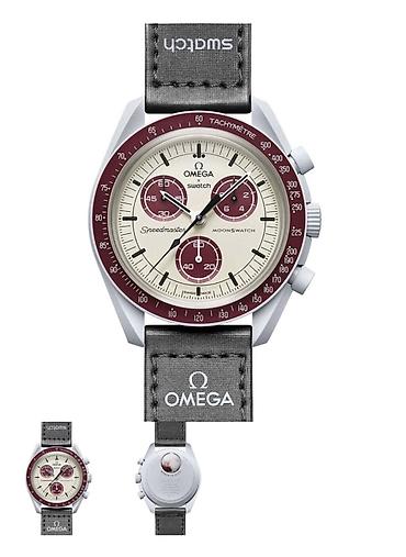 telefon saat: Omega x Swatch Speedmaster MoonSwatch dizaynlı qol saatı. Saat krem — 5