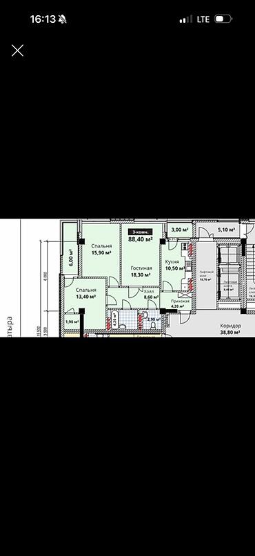 3: 3 комнаты, 88 м², Кок-Жар мкр Элитка, 10 этаж, ПСО (под самоотделку) — 1