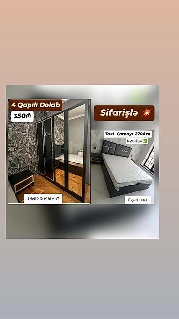 qara sam: Yataq otağı mebeli – sifarişlə - 4 qapılı şkaf – 350 ₼ • Ölçü — 1