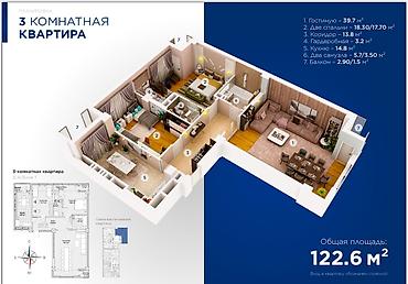 стадионная: 3 комнаты, 122 м², парк Панфилова / стадион Спартак Элитка, 7 этаж, ПСО (под самоотделку) — 8