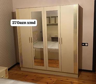 inter tekstil sumqayit: Dörd qapılı, güzgülü paltar şkafı - Rəng: krem/bej, qızılı dekor — 1