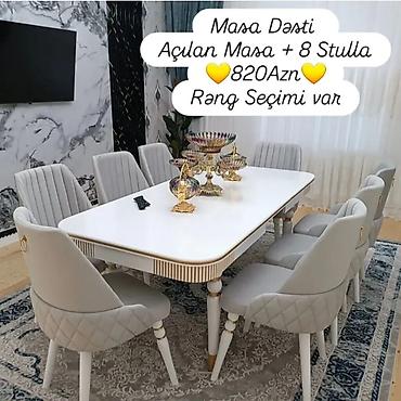 radius: Masa dəsti – açılan masa + 8 stul • Dəst tərkibi: 1 açılan masa və 8 — 1