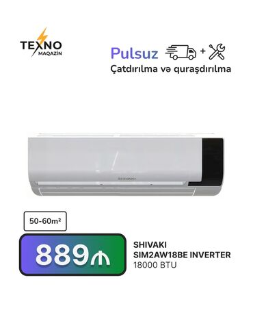 İnformatika: Kondisioner Shivaki, 50-60 kv. m, Split sistem, Kredit yoxdur, Pulsuz quraşdırılma