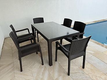 Bağ, çöl masa və oturacaq dəstləri: Yeni, Dördbucaq masa, 6 stul, Açılan, Skameykalar ilə, Plastik, Türkiyə — 8