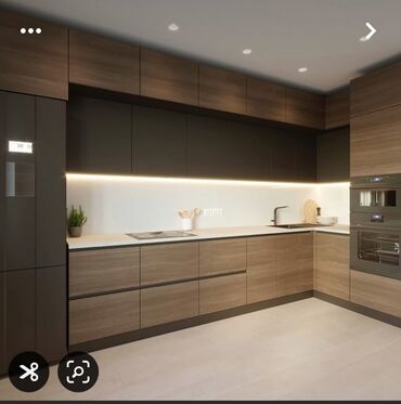 книжный мебель: Кухонный гарнитур в современном минималистичном стиле, угловая