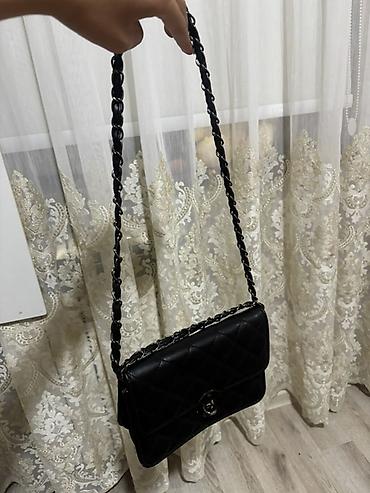 bel cantası: Qara quilted (romb naxışlı) çiyin çantası - Material: dəriyə bənzər — 2