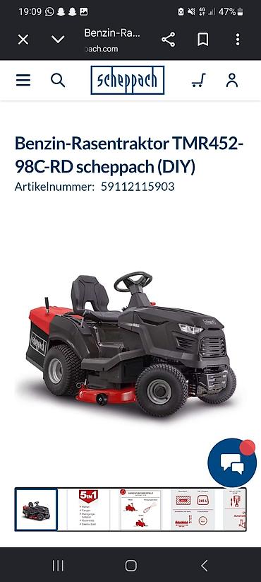 forma ideale staze: Scheppach TMR452-98C-RD benzinski traktorska kosačica (DIY) 12.5 ps — 2