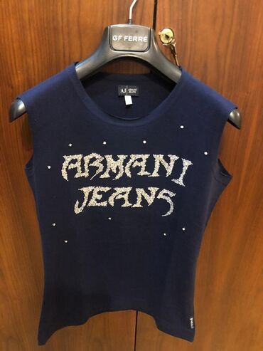 Futbolka və maykalar: Armani Jeans markalı orihinal, tünd göy rəngdə qısaqol köynək