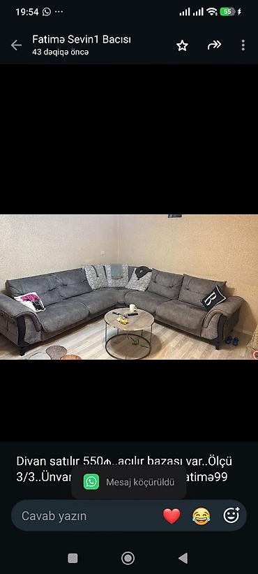 Divan satılır 550₼. açılır bazası var. Ölçü 3/3. Ünvan