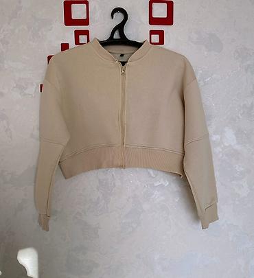 Digər xidmətlər: Bej rəngli qısa kəsimli sweatshirt - Model: zipli, ön hissədə tam — 1