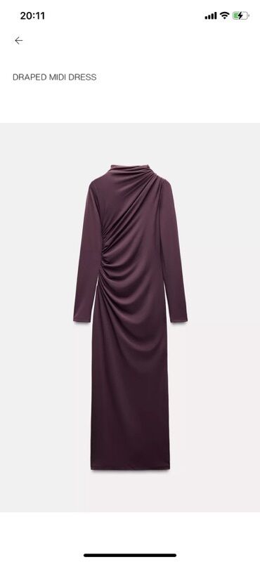 Ziyafət donları: Draped Midi Dress – zərif, asimmetrik drapeli midi don. - Rəng: tünd