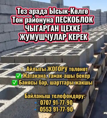 помощник воспитатель: *Тез арада Ысык-Көлгө Тон районуна ПЕСКОБЛОК ЧЫГАРГАН ЦЕХКЕ ЖУМУШЧУЛАР