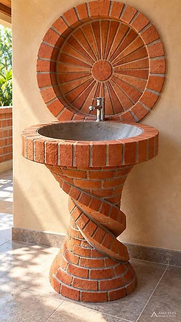 rollar: Kərpic və beton kombinasiya ilə hazırlanmış açıq məkan lavabo — 3