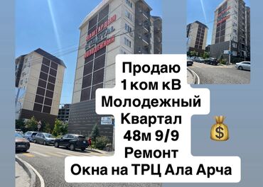 квартира нижная ала арча: 1 бөлмө, 48 кв. м, 108-серия, 9 кабат, Евроремонт