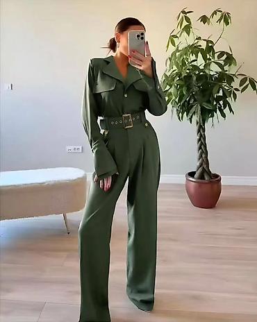 Kombinezoni: Ženski elegantni kombinezon sa pojasom - Kroj: dugi rukavi, široke — 5