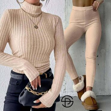 Kompleti: Ženski rebrasti komplet – rolka i helanke - Dvodijelni set od mekane — 5