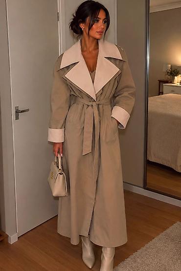 Dugački ženski mantil S/M u bež tonovima, elegantnog, klasičnog kroja na lalafo.rs Dugački ženski mantil S/M u bež tonovima, elegantnog, klasičnog kroja