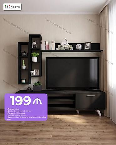 Televizor altlığı və divar rəf dəsti - Ölçülər: D 40 × H 50 × E 180