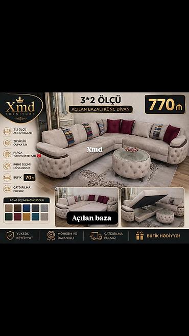 meblər: Açılan bazalı künc divan – 3×2 ölçü - Açılan baza sistemi: geniş — 1