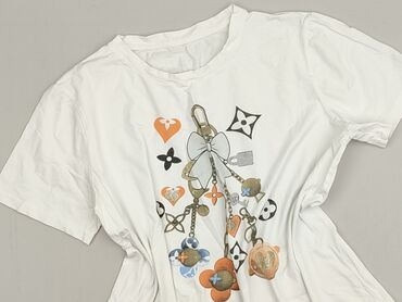 biały t shirt ze złotym nadrukiem: T-shirt damski, rozmiar S
