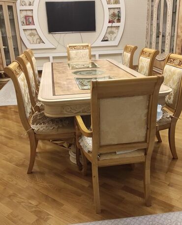 стеклянный обеденный стол: Для гостиной, Б/у, Прямоугольный стол, 8 стульев, Беларусь