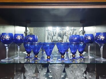 Çay dəstləri və servizlər: Çay dəsti, rəng - Göy, Xrustal, Bohemia, 6 nəfərlik — 5