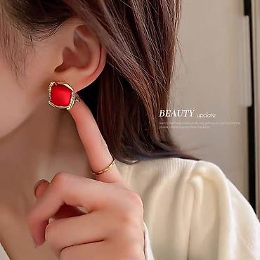 Серьги: Винтажные серьги‑клипсы с квадратными кабошонами - Формат: клипсы — 3