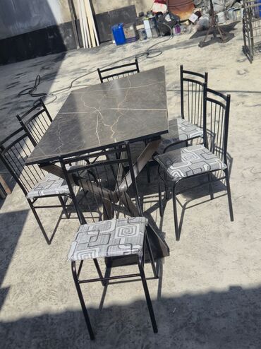 Masa və oturacaq dəstləri: Qonaq otağı üçün, Yeni, Açılmayan, Dördbucaq masa, 6 stul — 5