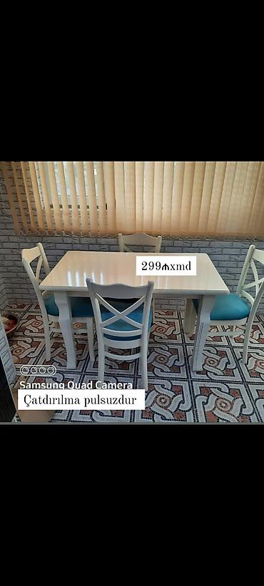 kəsim stolu: Mətbəx/dining dəsti – masa və 4 ədəd stul - Rəng: ağ masa, mavi — 1