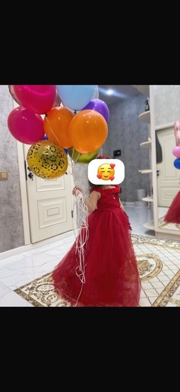 детские костюмы для танцев: Qırmızı uşaq ziyafət paltarı - Model: Uzun, tüllü laylardan ibarət