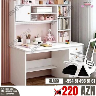 Uşaq masaları: Oğlan və qız üçün, Yeni, Siyirməli, Yazı masası, Stulsuz — 13