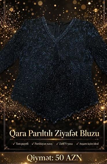 qara koynək: Qara Parıltılı Ziyafət Bluzu - Tam payetli, başdan-ayağa parıltı — 1