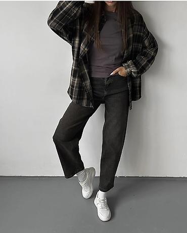 pull bear: Рубашка, Классическая модель, Оверсайз, В клетку, Китай — 2