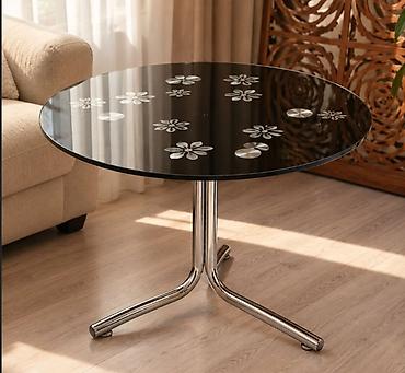Кухонные столы: Круглый журнальный столик с закалённым стеклом и металлическим — 1