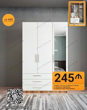 ağ dolab: Распашной, 3 двери Прямой шкаф, Шифоньер
