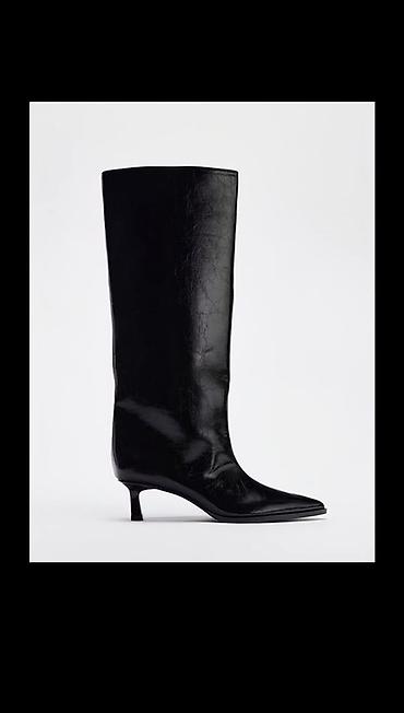 Өтүктөр: Женские высокие сапоги на низком каблуке-kitten heel - Цвет: черный — 4