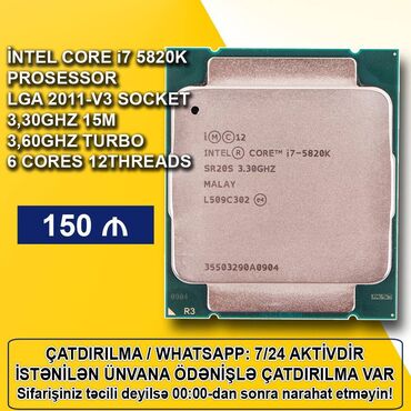 Prosessorlar: Prosessor Intel Core i7 Core i7 5820K, 3-4 GHz, > 8 nüvə, İşlənmiş