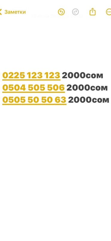 продажа номер: Продаю красивые номера 0225 123 123 2000сом 0504 505 506 2000сом