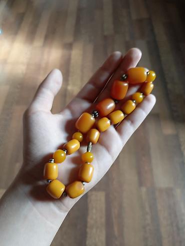 bijuteryalar: Kəhrəba rəngli muncuq boyunbağı - Material: portağal-sarı tonlarda — 2