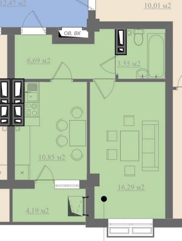 квартира поселения: 1 комната, 42 м², Элитка, 9 этаж, ПСО (под самоотделку)