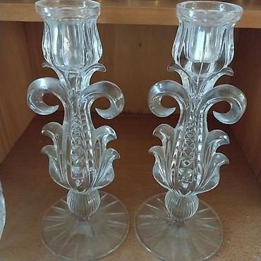 cüt xalça: Şüşə şamdanlar – 2 ədəd dəst - Material: şəffaf, qalın şüşə - Dizayn — 1