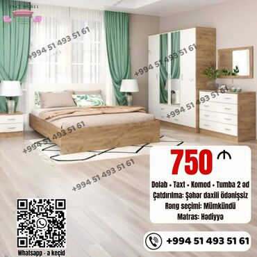 metbex şkafı: 2 təknəfərlik çarpayı, Dolab, Tumba, 2 tumba, Azərbaycan, Yeni