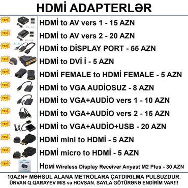 Digər kompüter aksesuarları: ⭐HDMI to AV ver1 – 15 AZN ⭐HDMI to AV ver2 – 20 AZN ⭐HDMI to VGA