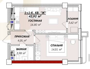 манас квартиры: 1 комната, 42 м², Элитка, 4 этаж, ПСО (под самоотделку)