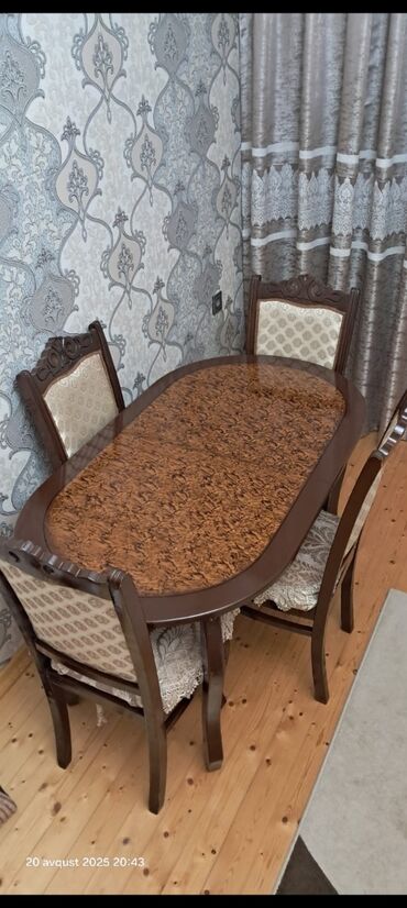 столы и стулья в баку: Для гостиной, Б/у, Раскладной, Прямоугольный стол, 4 стула