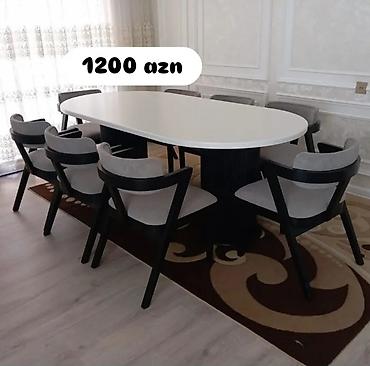 ag xalca: Oval yemək masası və 8 ədəd stul dəsti - Masanın forması: oval - — 1