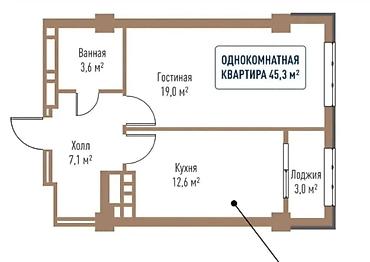 жк севен: 1 комната, 45 м², Технопарк Элитка, 2 этаж, ПСО (под самоотделку) — 2