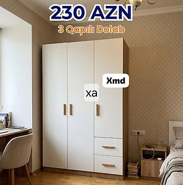 yataq dolabi: 3 qapılı dolab – 230 AZN - Sadə və zərif dizayn: ağ ön panellər, ağac — 1