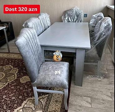 klassik stullar: Yemək otağı üçün masa və stul dəsti - Komplekt: düzbucaqlı masa + 6 — 1